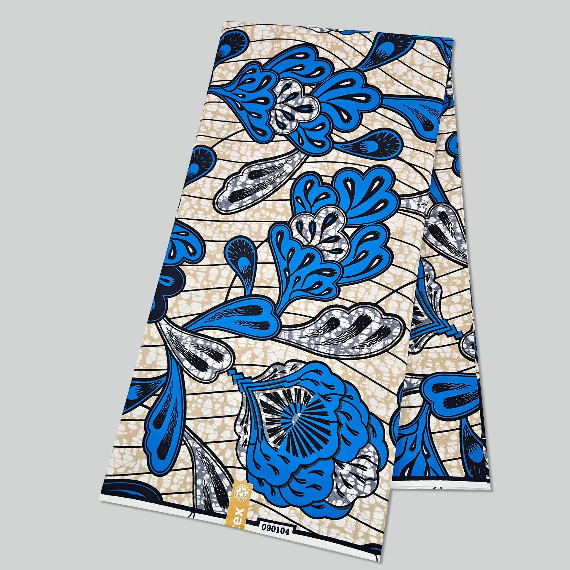 Polyester African Wax Fabric for Summer Dress Clothes Turbans Blue Floral Printed Polyester Fabric for DIY Sewing R2999