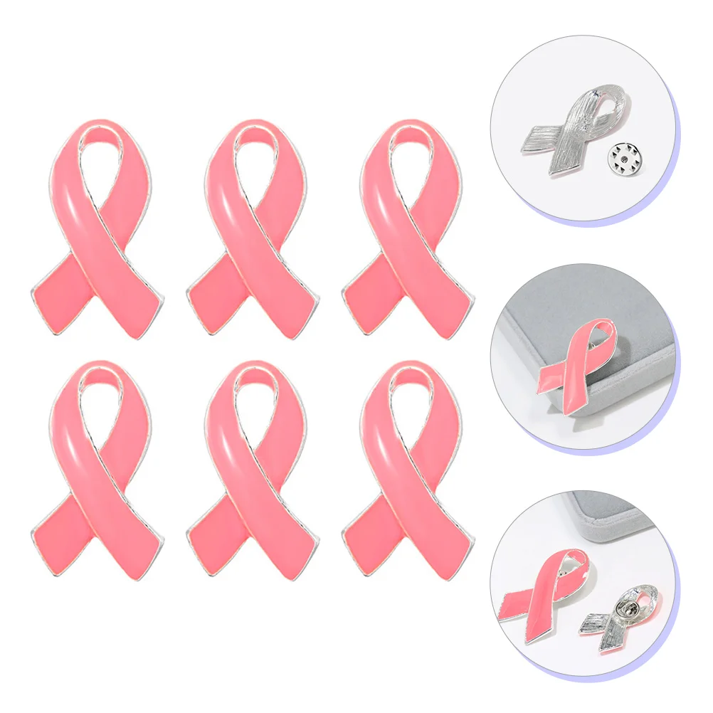 

6 Pcs Brooch Breast Awareness Ribbon Pink Decor Love Women Female Zinc Alloy Chic Symbol