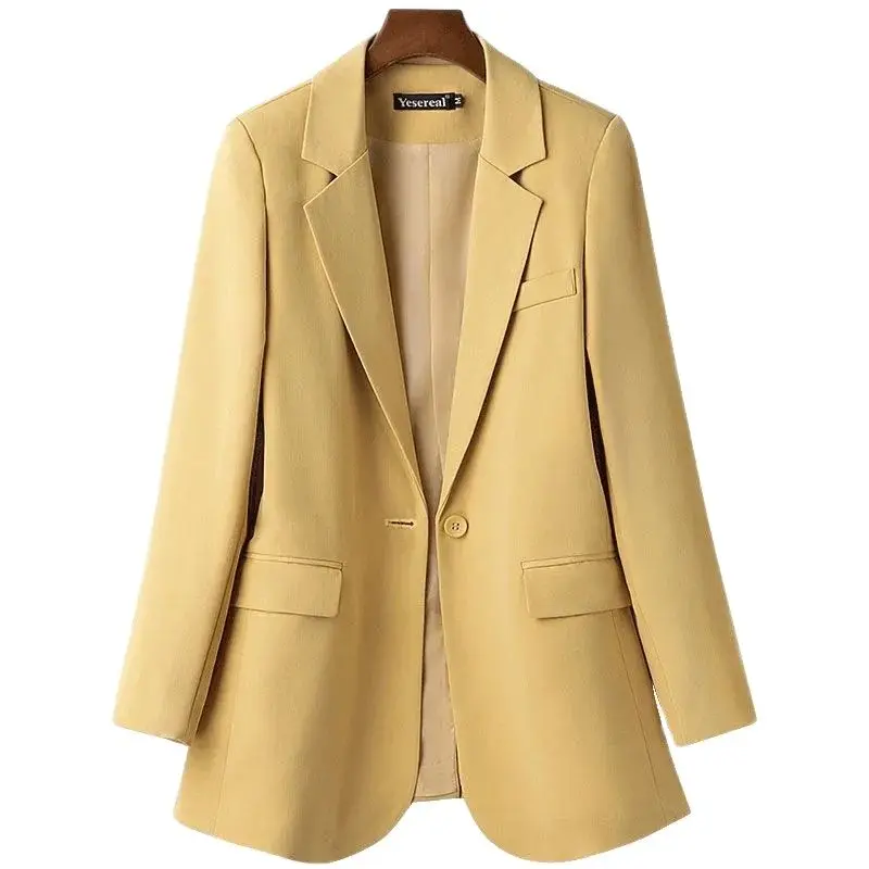 Giacca da abito Vintage femminile giacca da donna in stile britannico coreano primavera e autunno giacche Casual larghe da donna Blazer bianco giallo