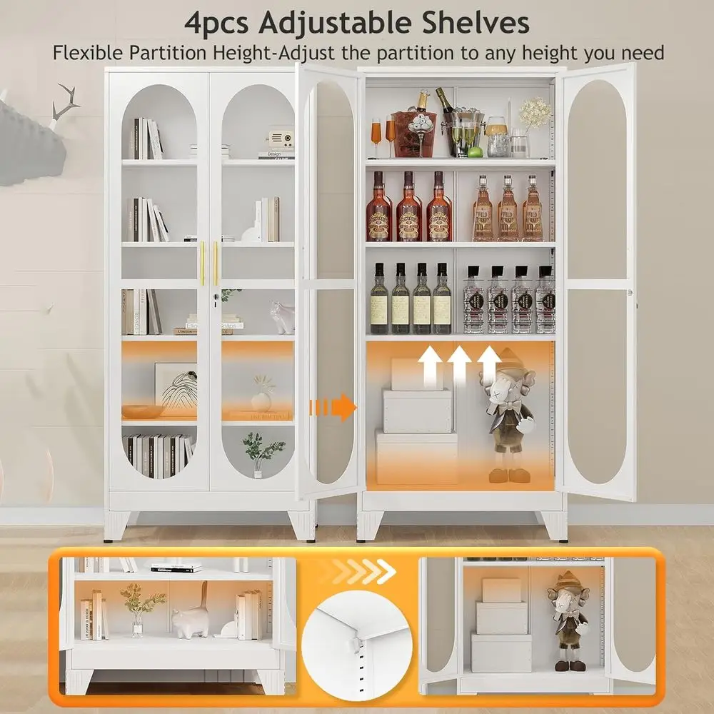 71 Tall Glass Door Locking Display Cabinet with 4 Adjustable Shelves, Suitable for Liquor, Collectibles, Home Decor view 3