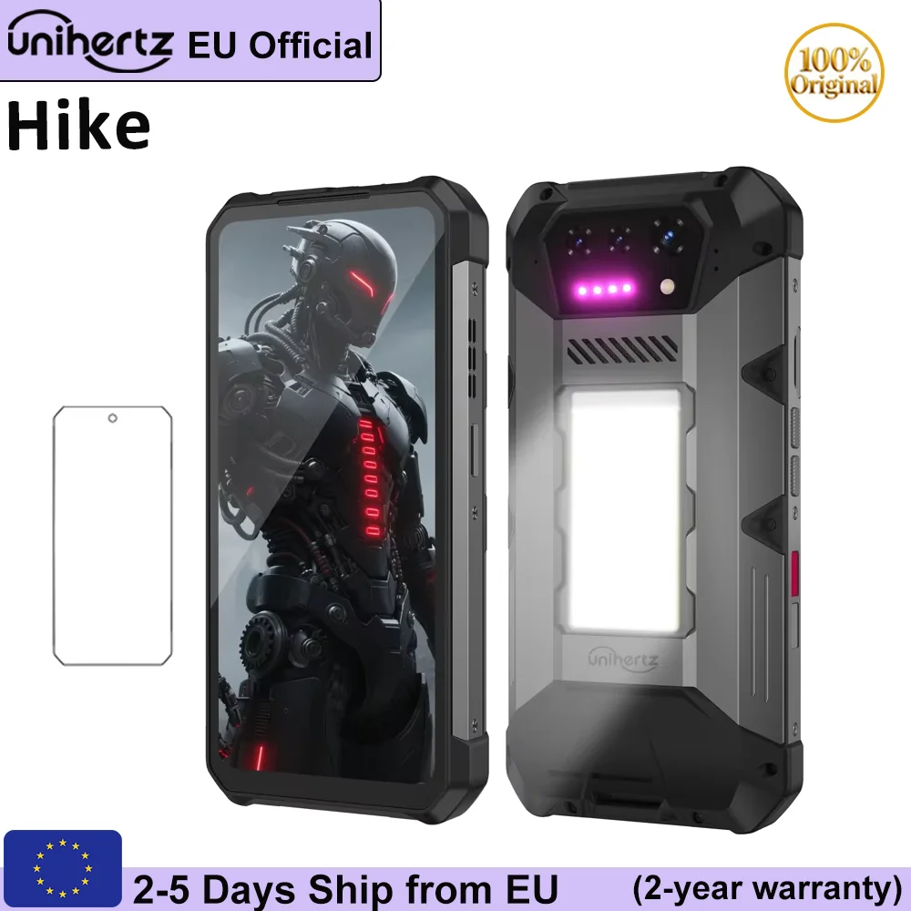 Smartphone robuste Unihertz Hike 8849 Android 14 avec lampe torche de 200 mètres, batterie de 23800 mAh, double haut-parleur, 24 Go, 512 Go, processeur G200, NFC