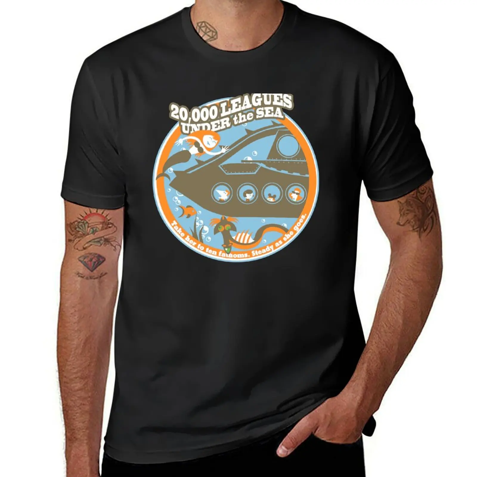 20,000 Leagues Under the Sea (orange, brown, and blue) T-Shirt Short sleeve tee tops plain t shirts men