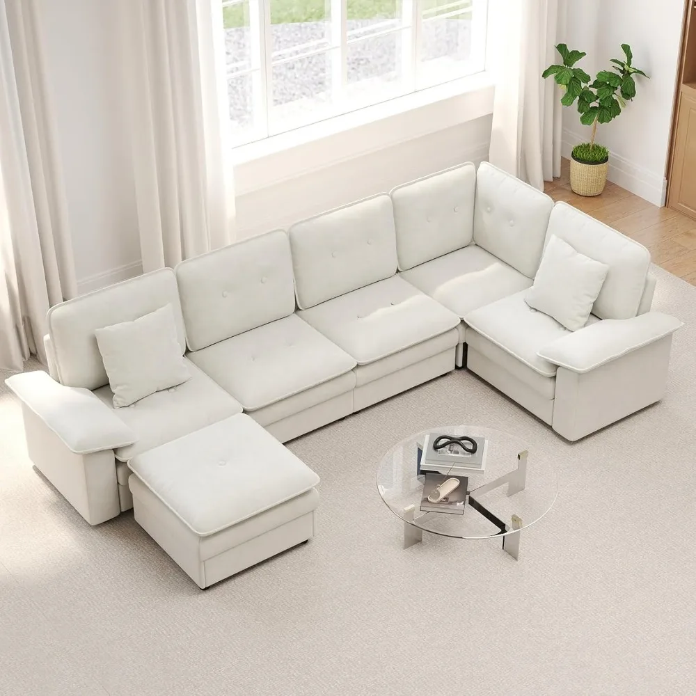 6-местный L-образный секционный диван с пеной с эффектом памяти высокой плотности для удобной гостиной, роскошные сидения большого размера