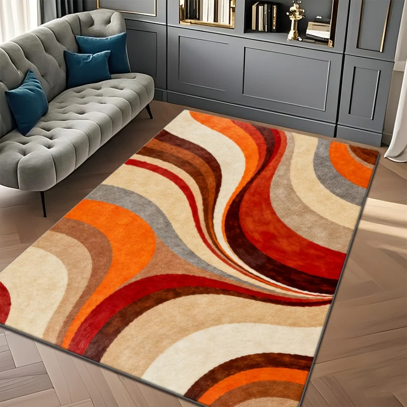 VIKAMA Retro Mid Century Modern Wave Print Area Rug Non Slip Soft Floor Carpet for Living Room Bedroom Vintage Home Decor Mat