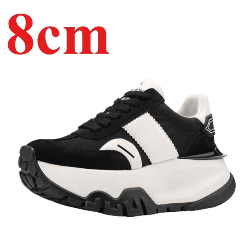 

Genuine Leather Fashiona Shoes for Women's Ultra High Heel Height Increased 8cm Comfortable Leisure Sports Thick Platform Shoes