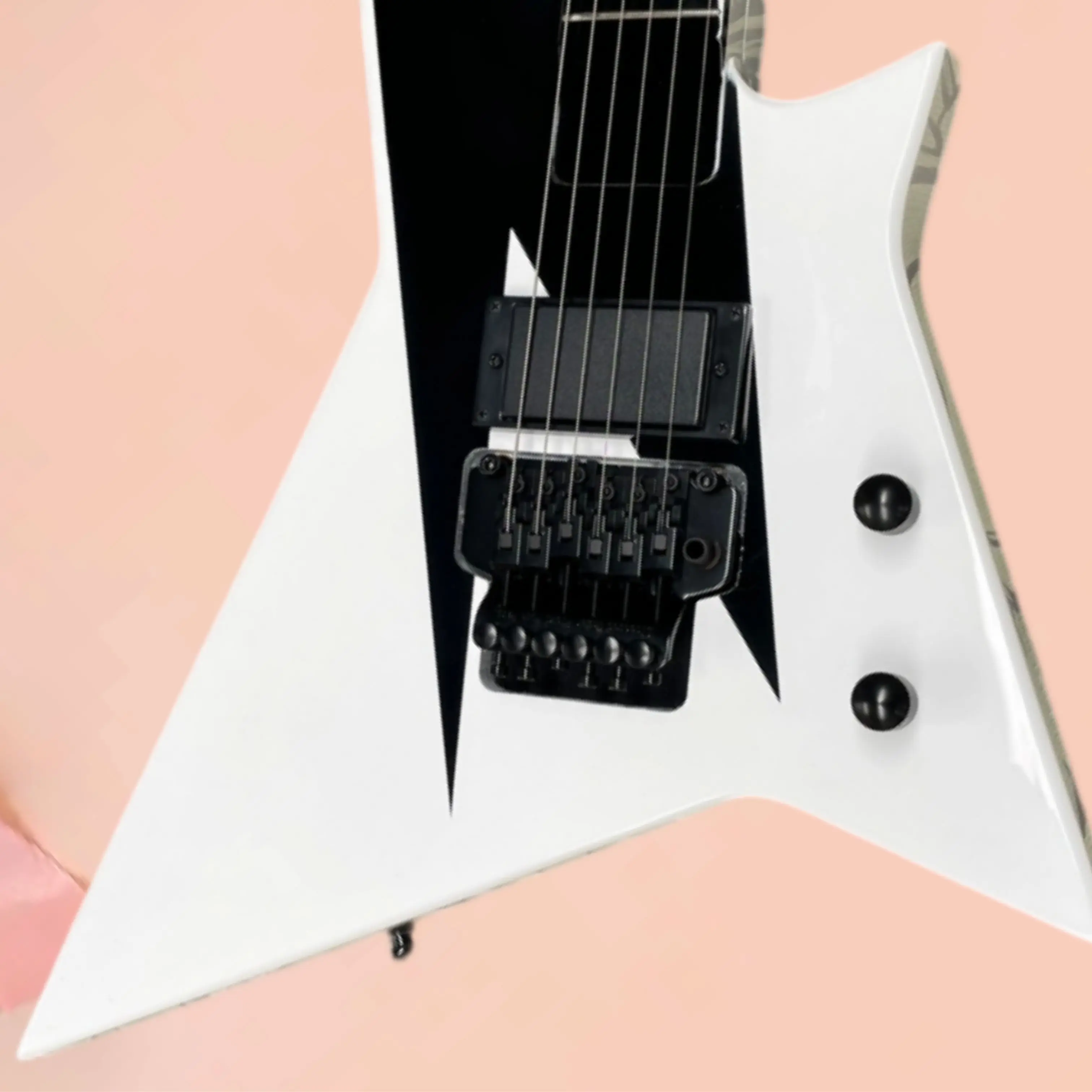 Black & White Geometric Shape Electric Guitar, Black Hardware, Rich Full Tone Guitars, Guitar for Heavy Music Live Shows Guitarra