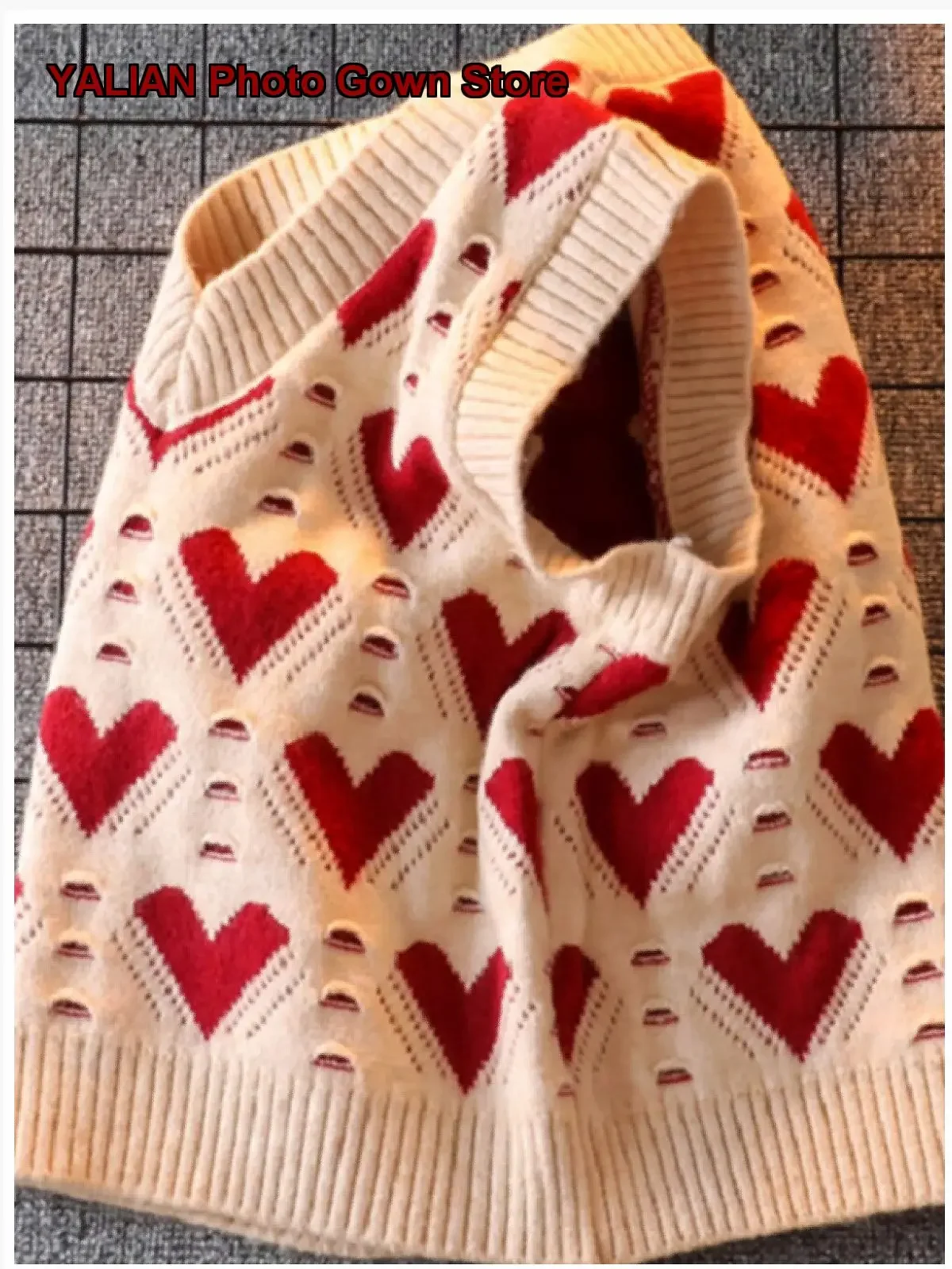 Girls Vest Kids Spring Autumn Knit Vest Heart Pattern Open Front V-Neck Stylish Waistcoat Older Kids