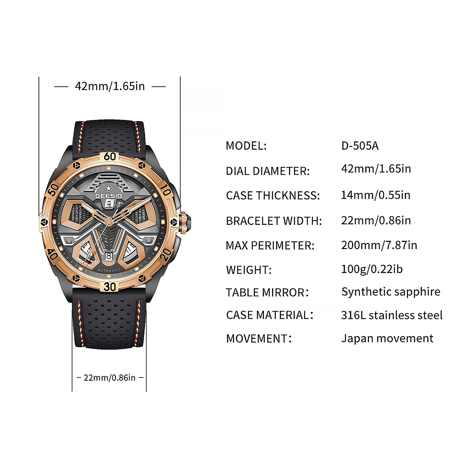 Deesio Mens Luxury Automatic Mechanical Watch Full Calendar