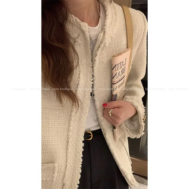 Veste parfumée à manches longues pour femme, manteau décontracté, petite perle, chic, coréen, niche, tempérament, automne, nouveau, Y-2024, 2024