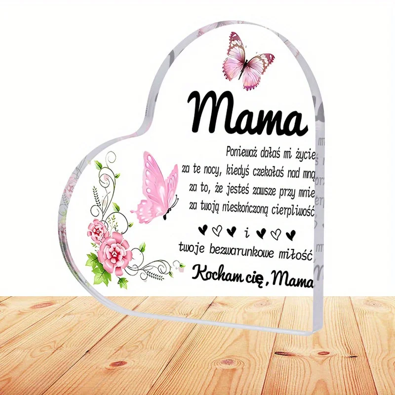 Medalla de Cristal con Forma de Corazón para el Día de la Madre, Diseño Floral con Mariposas de 3.9x3.9 Pulgadas, Regalo Sentimental para Mamá