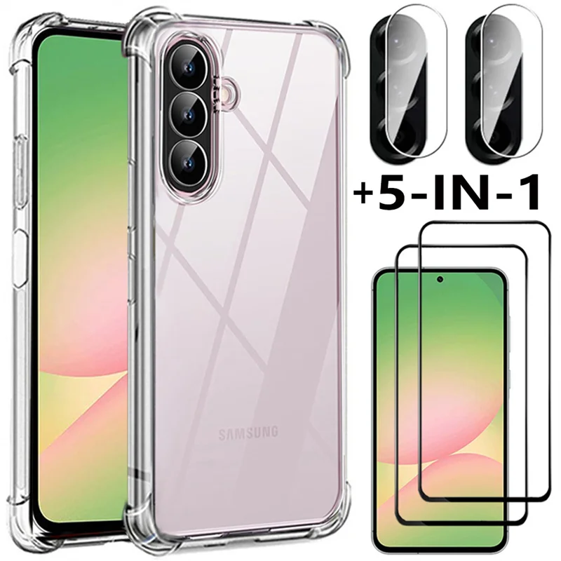 

5-in-1, Silicone Case + Glass for Samsung A56 A36 A26 A16 Soft Shockproof Clear Phone Cases A36 5G Cover Samsung Galaxy A56 Case