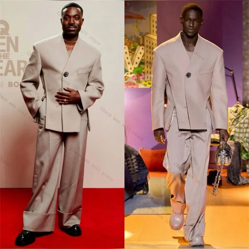Fashion Autumn Men Suits Set 2 Pieces Split Blazer+Pants Trousers Wedding Tuxedos Formal Office Groom Prom Jacket Cotton Coat