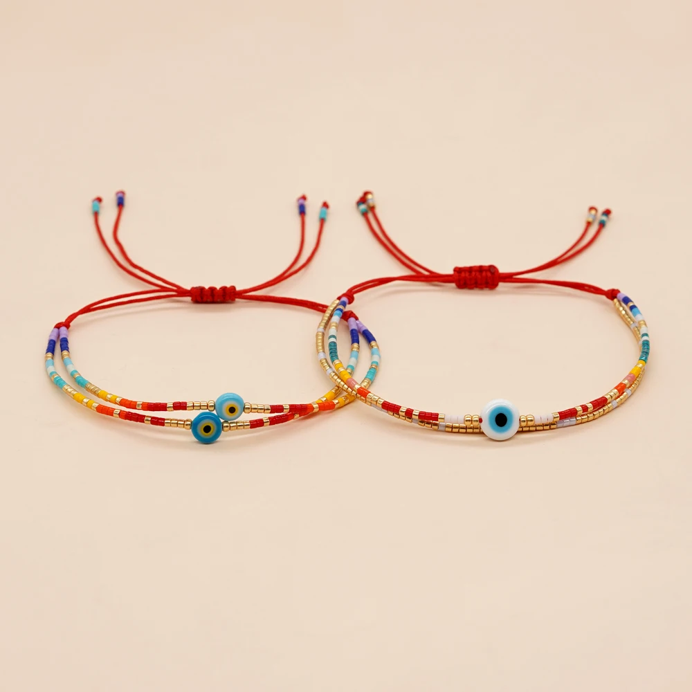 Go2Boho متعدد الطبقات سلاسل أساور ساحرة للنساء الرجال عين الشر مطرز الأحمر حبل محظوظ سوار Pulsera اليدوية مجوهرات هدية #3