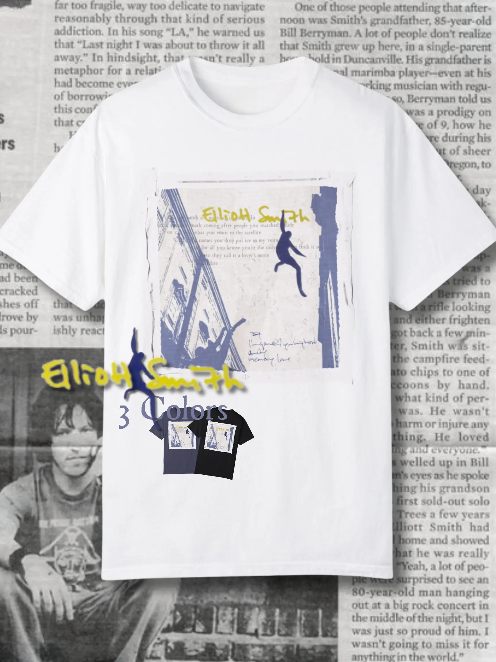 Elliott Smith Satellite T Shirt Exclusive Indie Folk Fans Fit Music Lovers