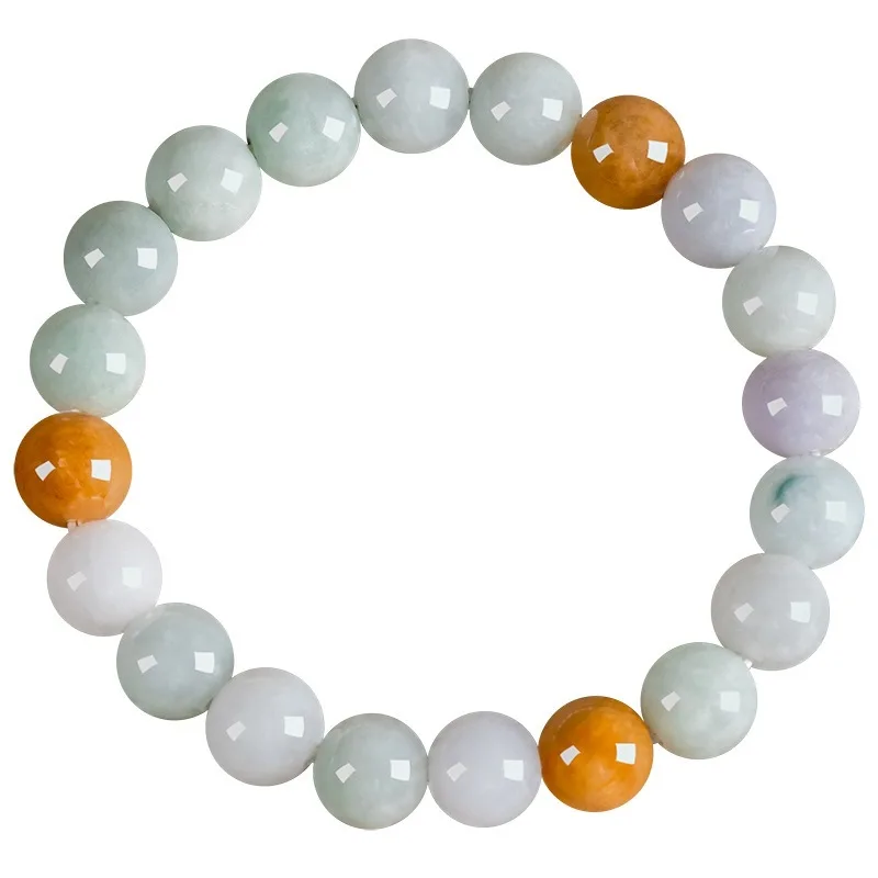 

Real Natural Grade A Jade Jadeite Bangle Women 10mm Colorful Round Beads Bracelet