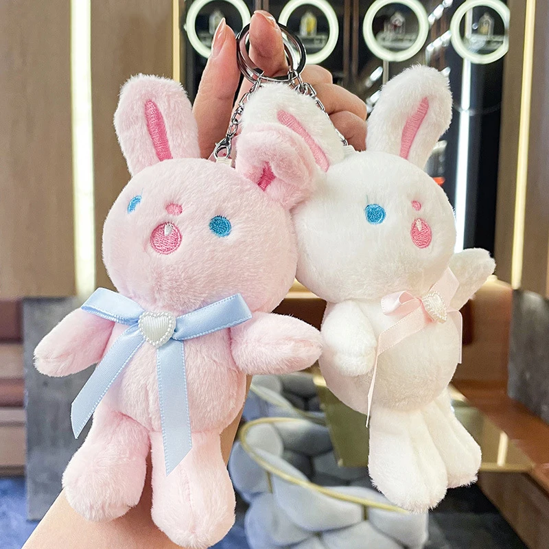 18cm Cartoon Kawaii Tie Bunny Doll Plush Keychain Plush Rabbit Stuffed Toy Pendant Keychains Bag Accessories Children's Gifts