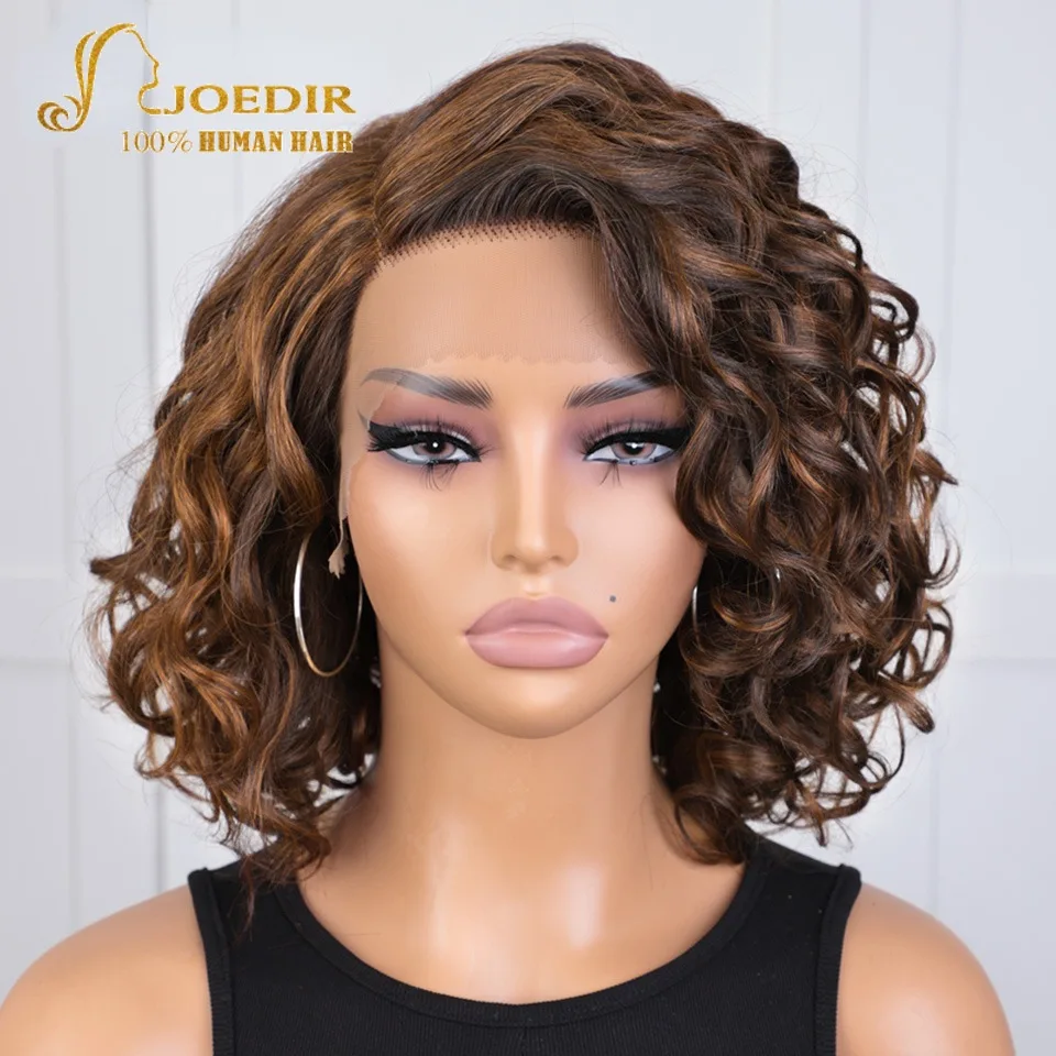 

Bouncy Curly Short Bob Wig Lace Front 100% Human Hair Wigs Brazilian Highlight Brown Water Wave Lace Human Hair Wig For Women