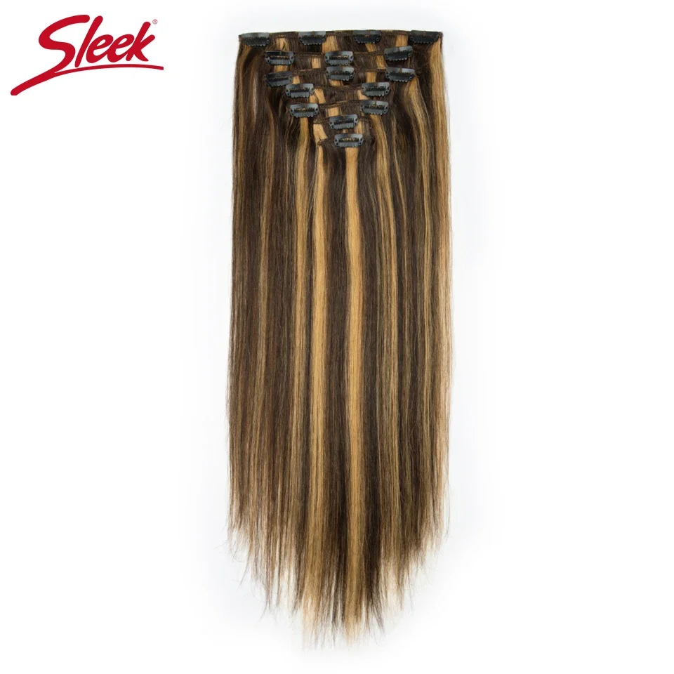Sleek Clip In Hair Extensions Human Hair Straight Clip In Highlight P4/27 P6/613 P8/613 Color Clip Ins Remy Hair 7Pcs Set