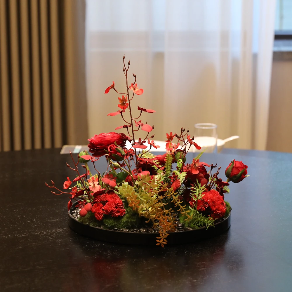 High-end banquet table flower pendulum hotel size round table simulated flower turntable middle ornament fake flower box decorat