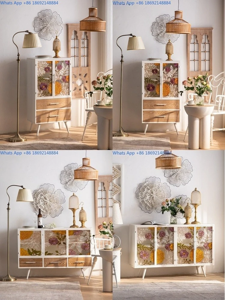 

Solid Wood Chest of Drawers with Painted Glass Doors for Living Room or Entryway