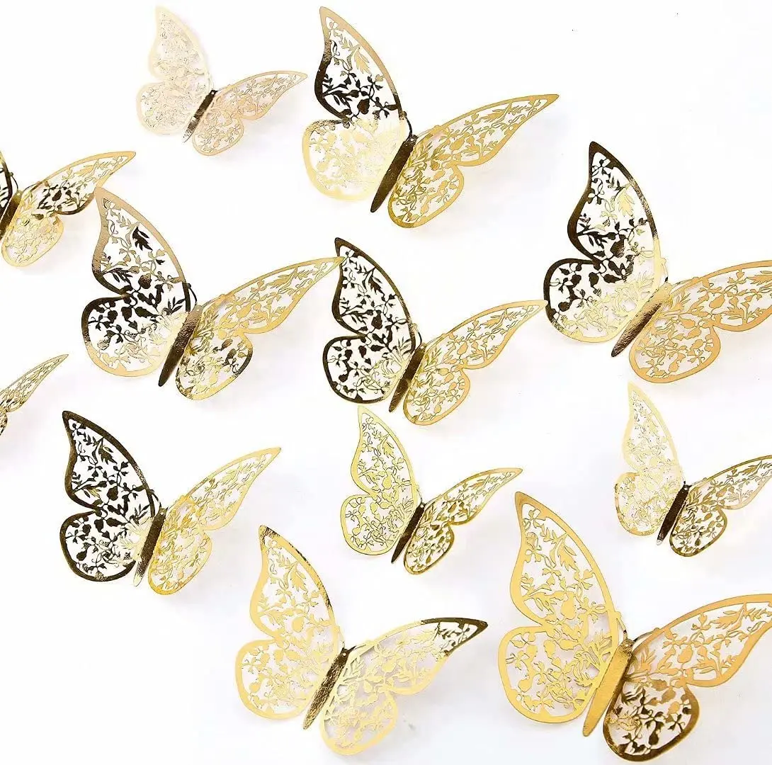 12 PCS Butterfly Cake Decoration Gold 3D Hollow Cupcake Topper Birthday Wedding Anniversary Baby Shower Party Cake Decorations