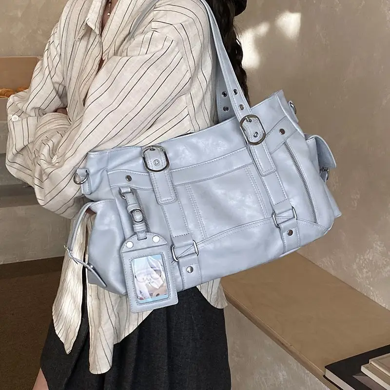 

Современная модная портативная сумка для мотоцикла для девушек, новая модель, простая, вместительная, универсальная сумка-тоут на одно плечо для поездок на работу