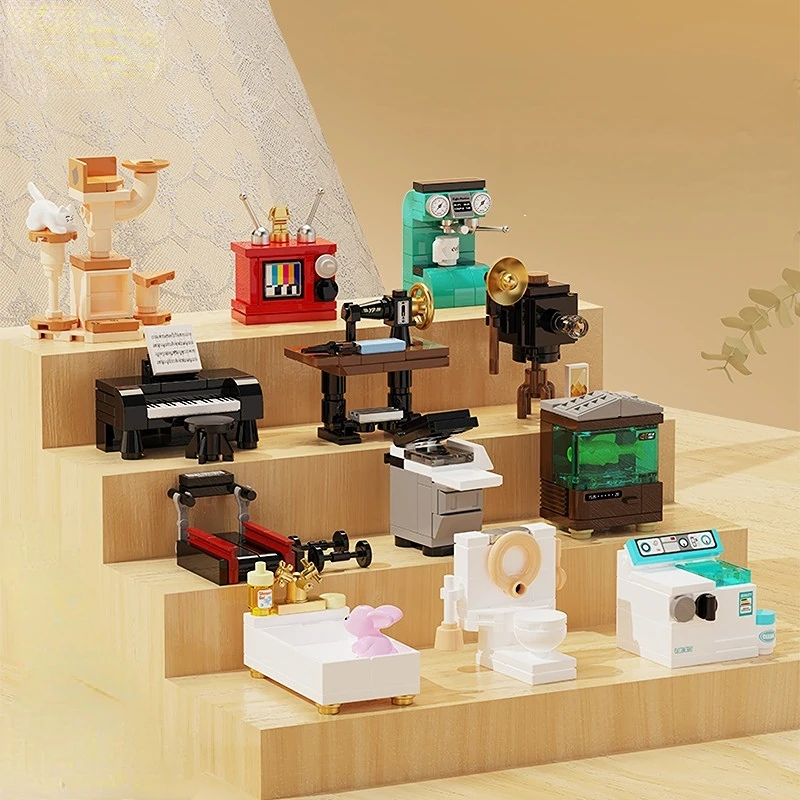 Home Appliances Building Blocks Mini Indoor Home Model DIY Blocks Toys Street View Bricks Educational Toys for Boys Girls Gifts