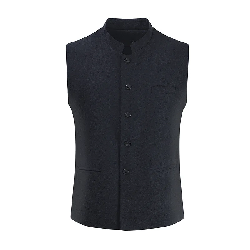 Men's Vest Brown Zhongshan Collar Herringbone Vest, Vest Men's Groom's Wedding Dress Suit Vest