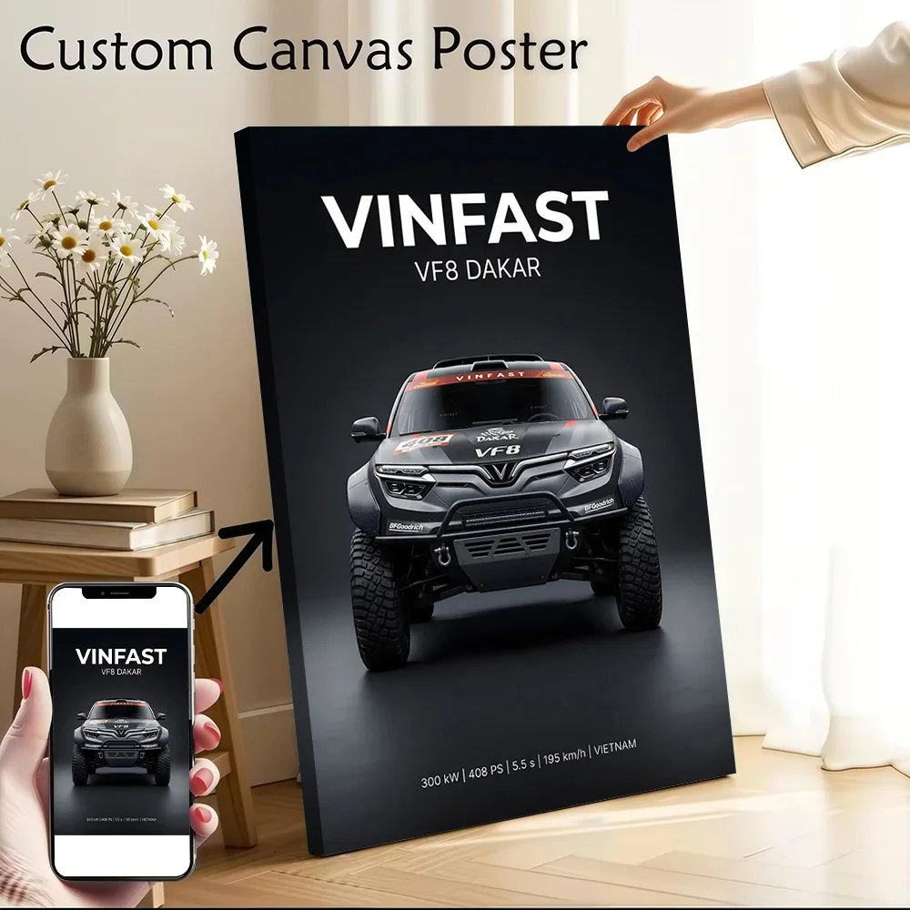 VinFast VF8 Dakar Rally Car Poster Canvas Wall Art Custom Photo Print Modern Painting for Fans Home Decor Living Room Bedroom