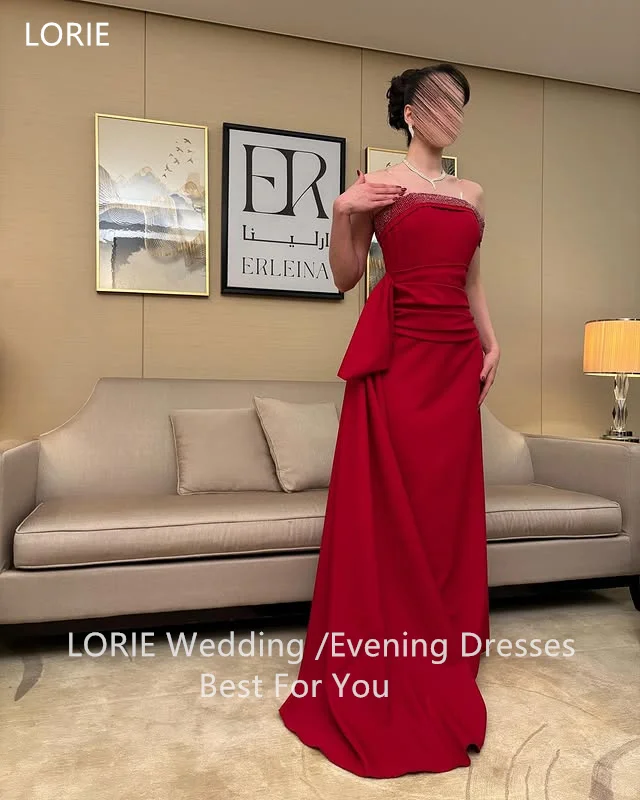 LORIE Elegante rote Partykleider mit Perlenstickerei, schulterfrei, Abendkleid, A-Linie, Ballkleider, individuell gestaltet