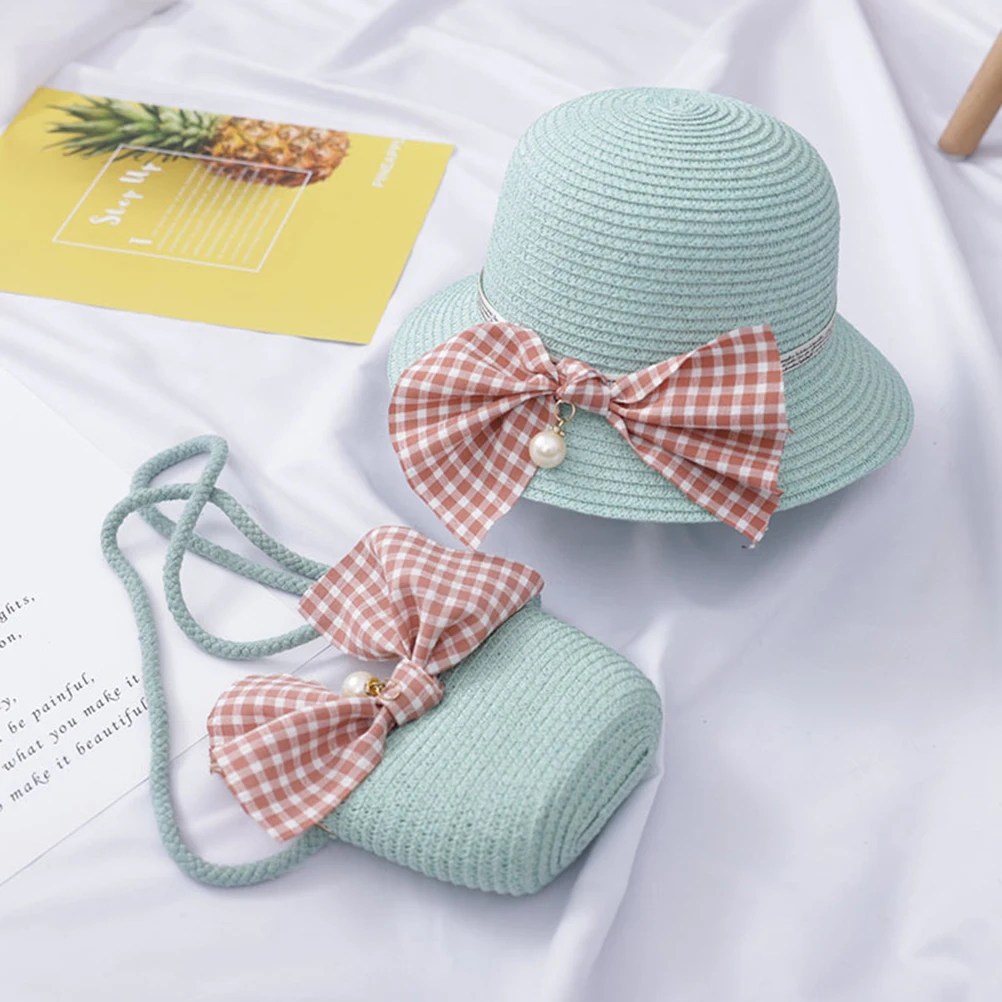 

1 set 1 Set Sun Protection Straw Hat For Beach Lightweight Uv Blocking Wide Brim Comfortable Portable Green