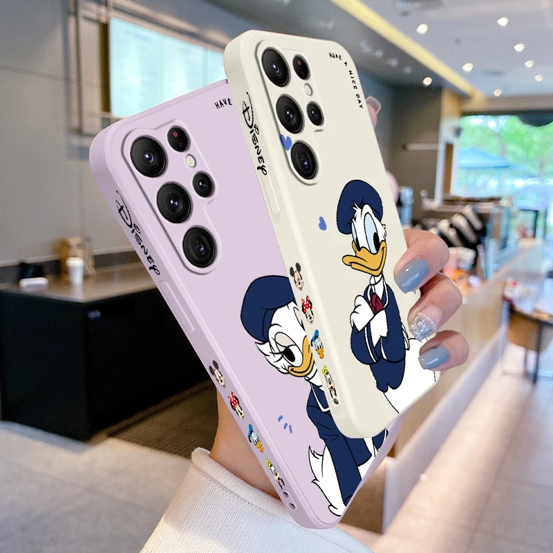 Disney Donald Daisy Duck Lover Liquid Left Rope For Samsung Galaxy S24 S23 S22 S21 S20 FE S10 Ultra Plus Lite 5G TPU Phone Case