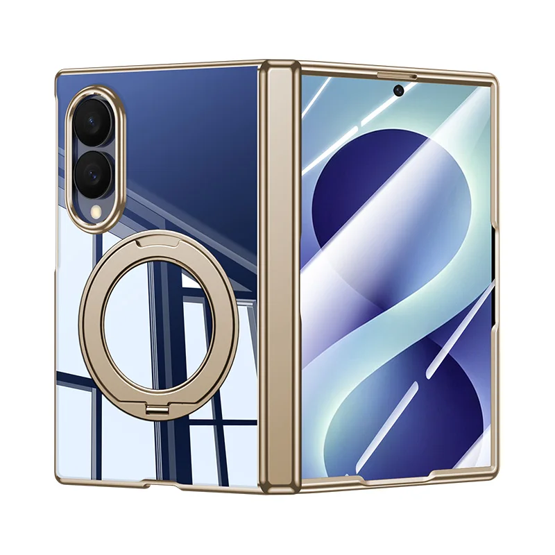 For Samsung Galaxy Z Fold 8 Wide Case Electroplate Clear Rotating Holder Folding With Tempered Film Shockproof Cover Accessories