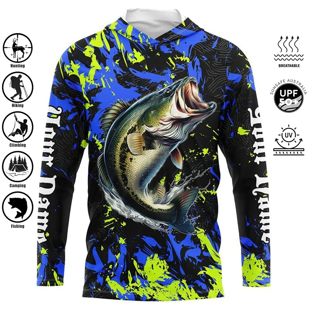 Man Outdoor Motion Go Fishing Pattern Moisture Wicking Fishing Apparel Tops 2024 Fishing Shirts Hooded Shirt Uv Protection