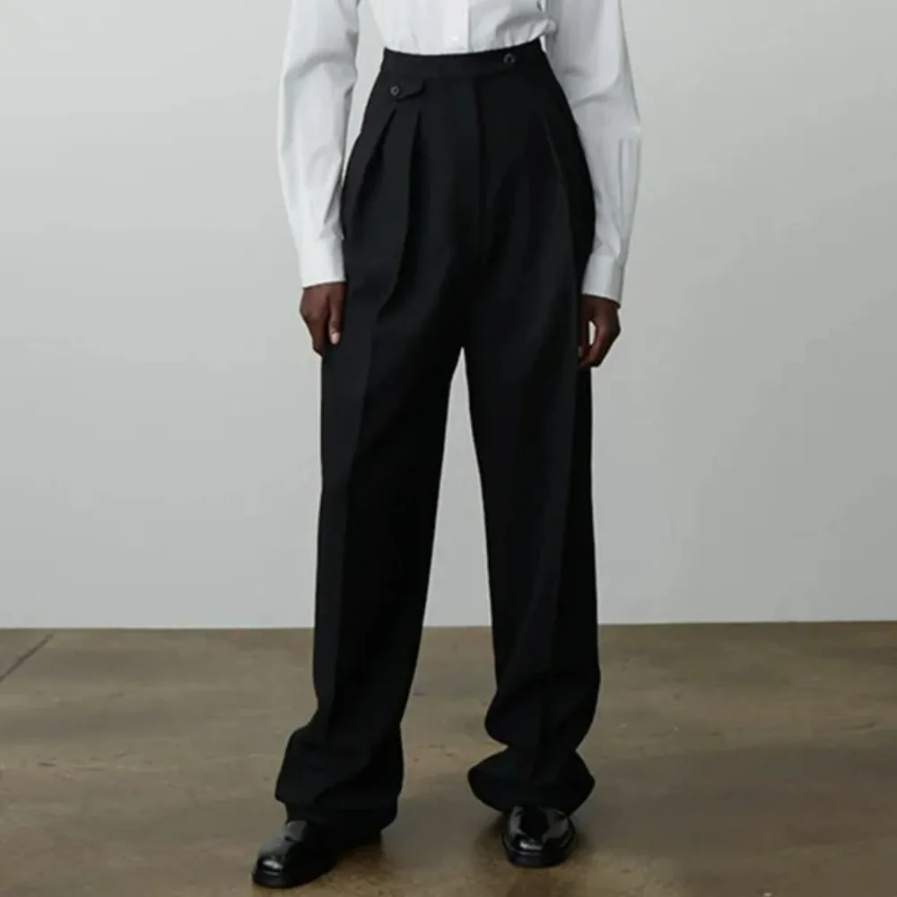 

New High-waisted Casual Pants Women Pleated Niche Design Loose and Thin Wide-leg Trousers
