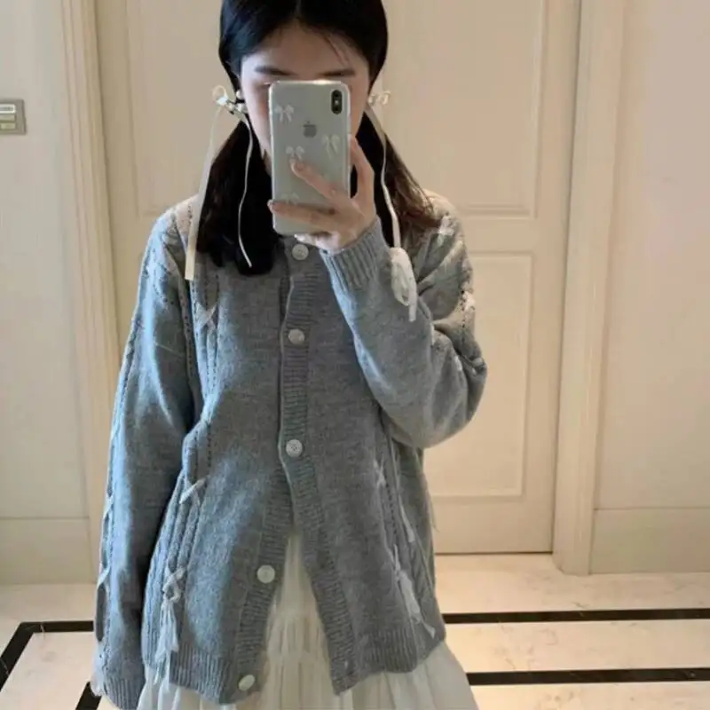 

Нежный стильный кружевной кардиган, пальто для женщин, элегантные милые вязаные топы с длинными рукавами, осенние однобортные пальто Haruku