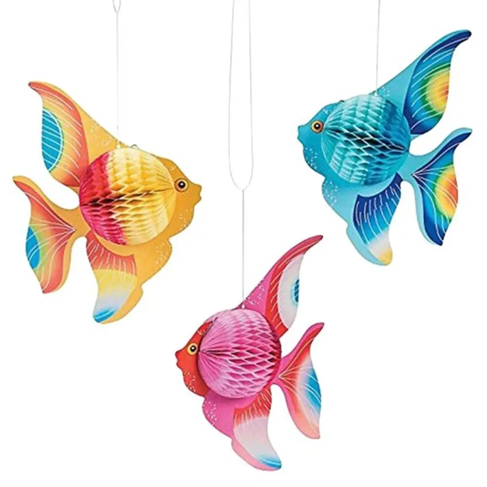 Cuerda de sirena para fiesta oceánica, Fondo de peces tropicales, decoración de pared, suministros de fiesta, adorno colgante de pez dorado de tejido colorido