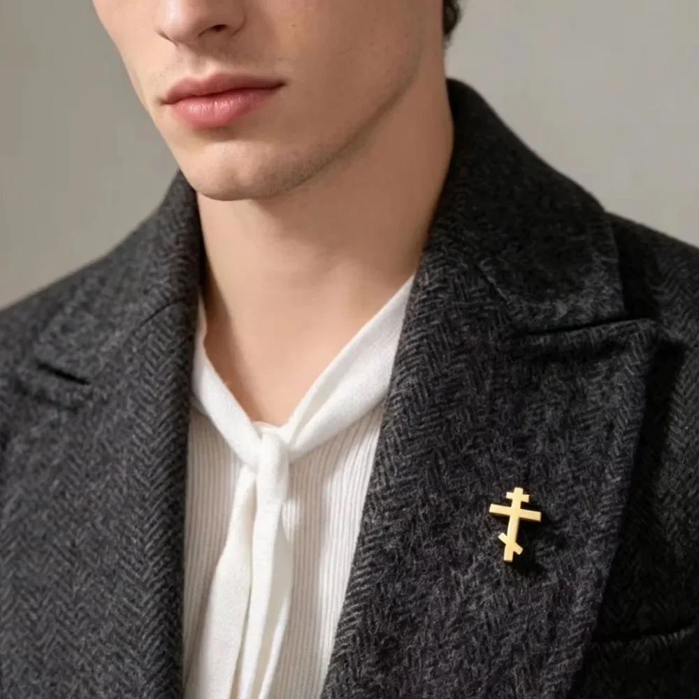 2/4/8 Pcs Mini Geometric Cross Stainless Steel Lapel Pin, Tiny Metal Brooch, Suit Shirt Collar Decor, Unisex Fashion Accessory