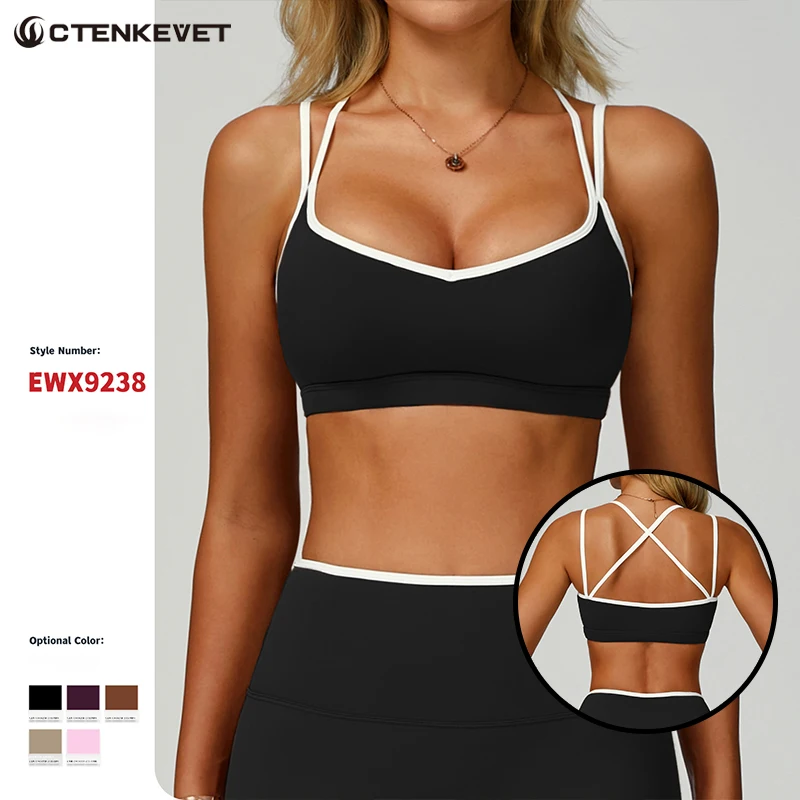 

Ctenkevet New Women Color Blocking Sports Underwear Gym Workout Push Up Yoga Bra Female Beautiful Back Sportswear Woman Crop Top