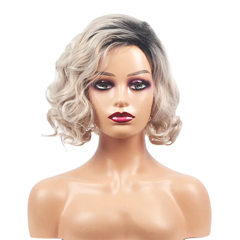 Black gradient white design wig, exquisite women's hairstyle, simple and high-end style