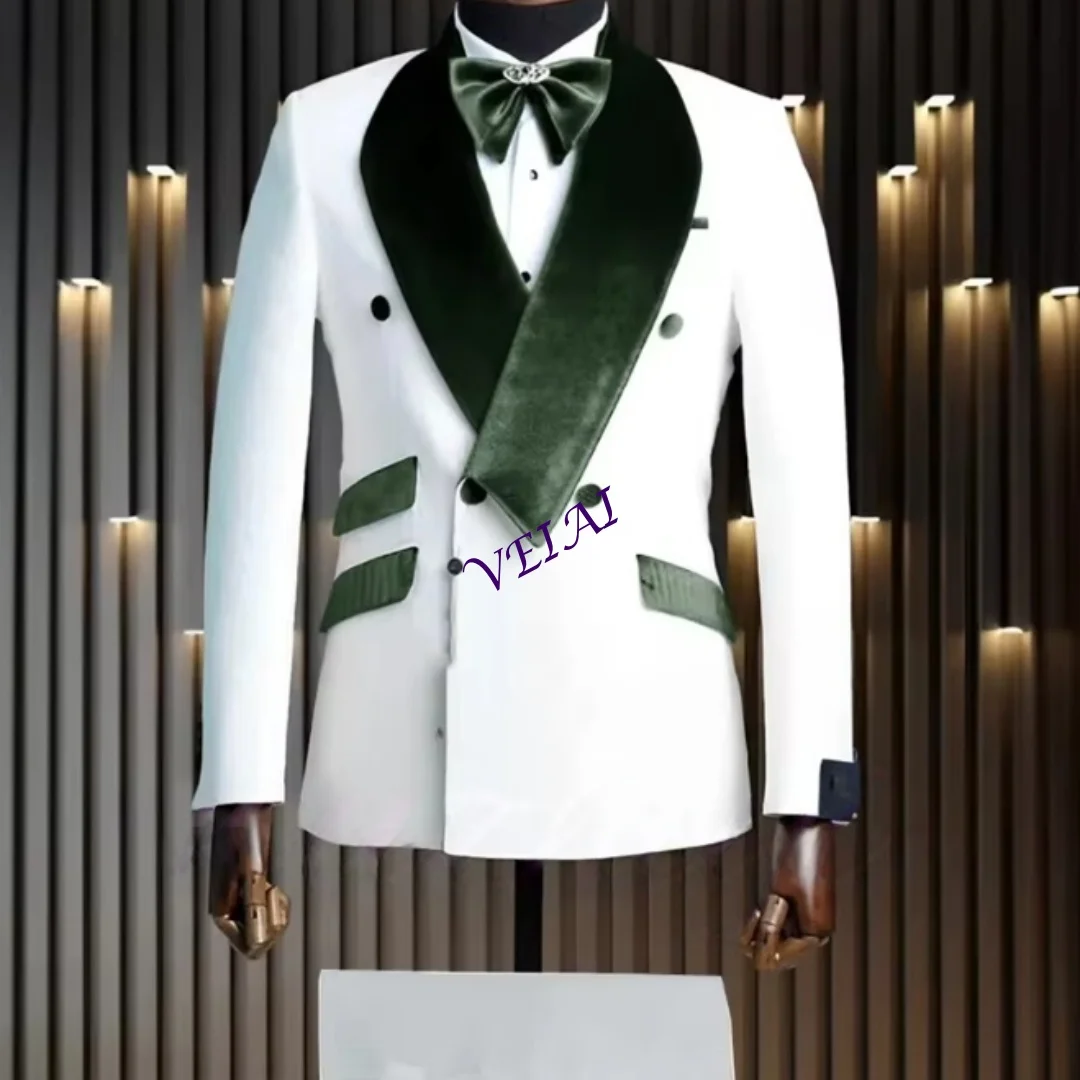 

Formal White White Men's Suit Wedding Groom Jacket Party Double Breasted 2Pcs Business Slim Fit Hosting Jacket Coat Customized