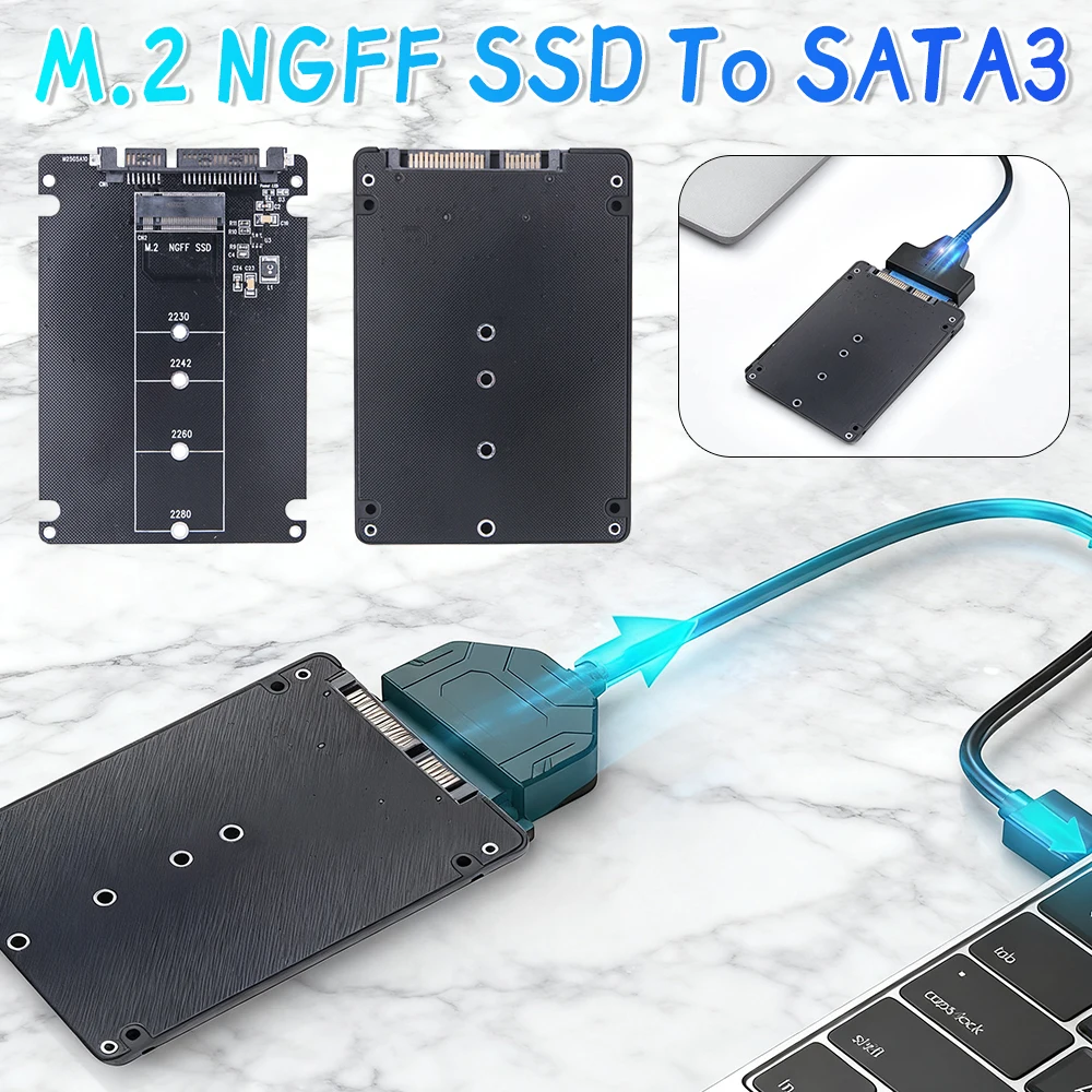 M.2 to SATA3.0 Adapter M.2 SATA Protocol SSD Adapter 2 Port NGFF M.2 B Key to SATA 3.0 6Gbps M2 to SATA Converter Card Case