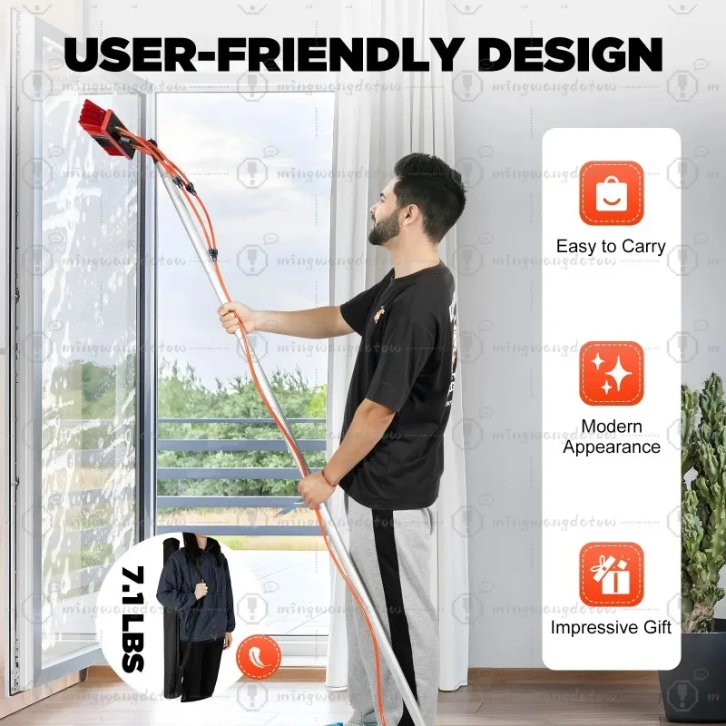 24.3FT Window Washing Pole Cleaner Kit,180° Outdoor High-Window Cleaning Household Cleaning,3-In-1 Water Fed Pole Cleaning