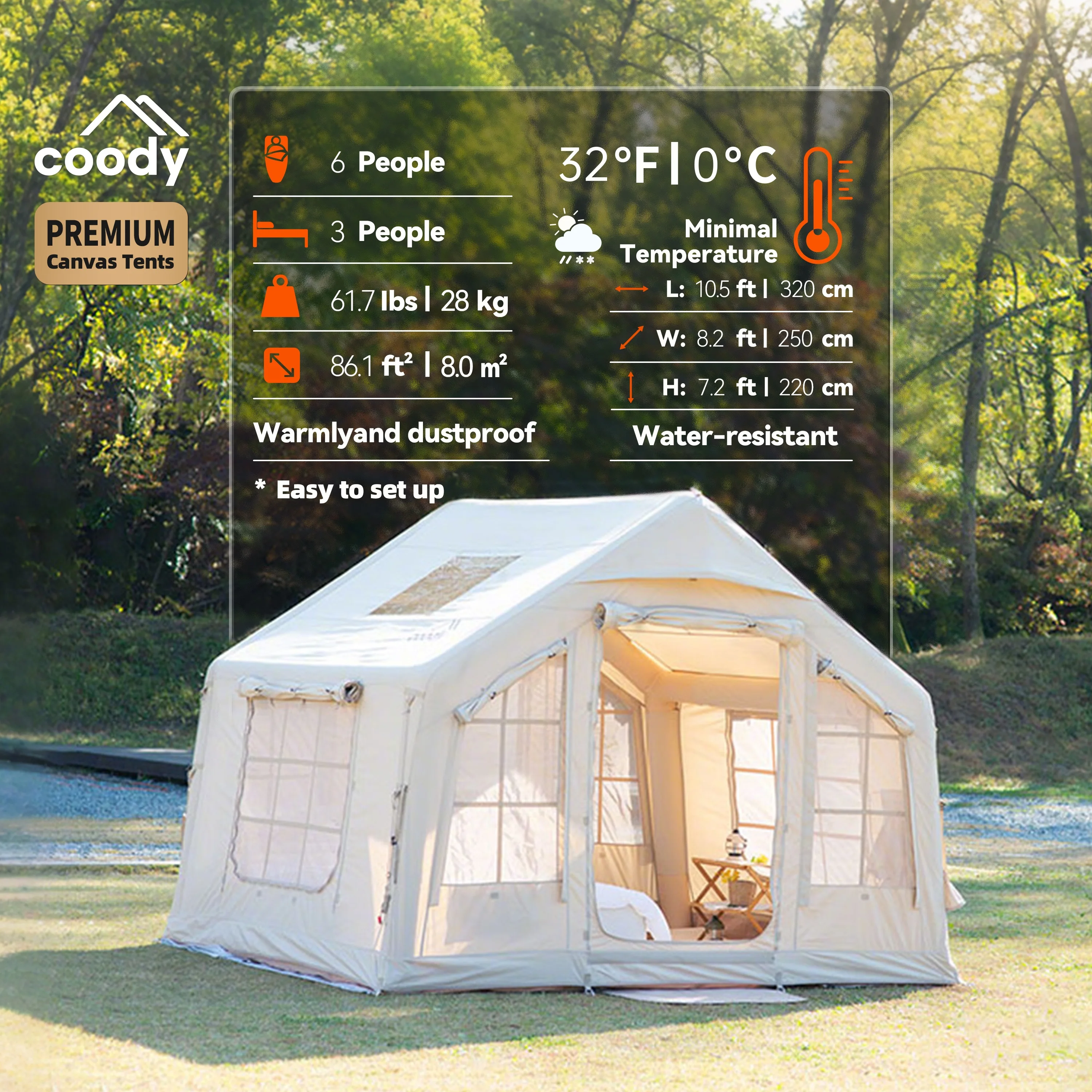 Coody 8.0 Air Tent-Beige Outdoor Inflatable Tents Camping Large Tent for Family
