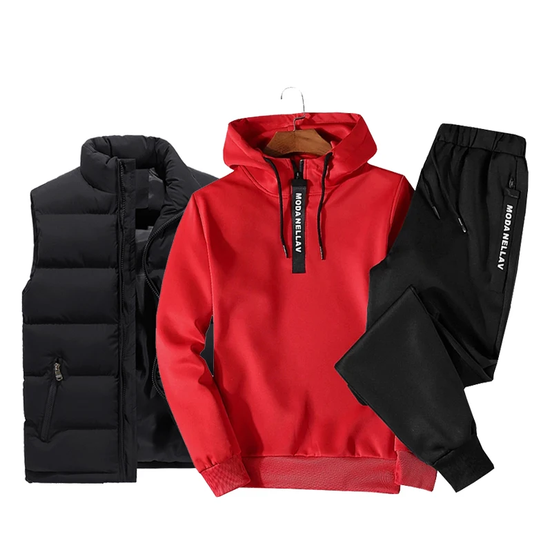 

Men's Sportswear Sets Patchwork Zipper Tracksuit Men Casual Hooded Sweatshirt Hoodies+Vest+Pants 3PC Jogging Suits Men Clothes