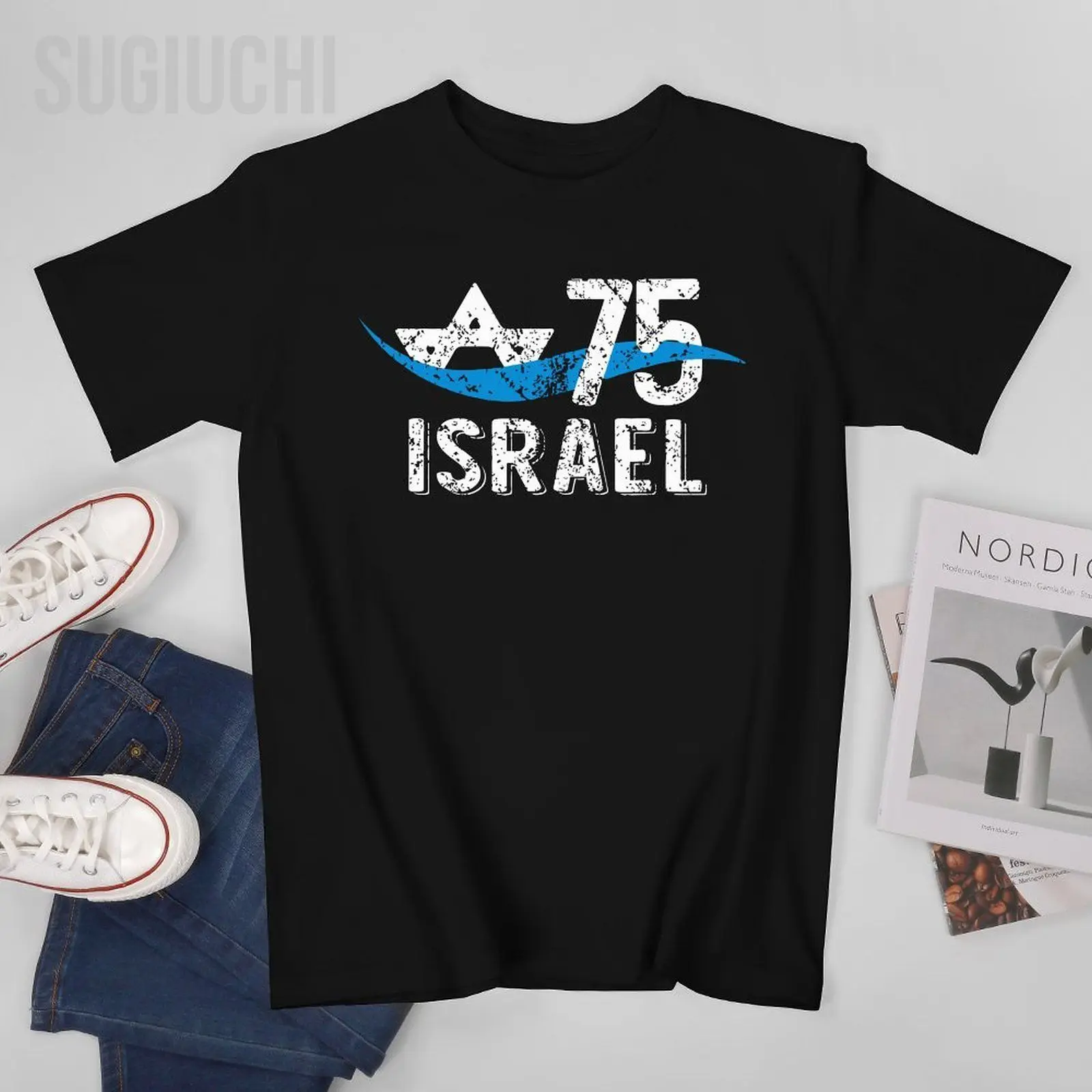 Unisex Men Israel 75th Anniversary 2023 Jewish State Israeli Flag Tshirt Tees T Shirts Women Boys 100% Cotton T-Shirt