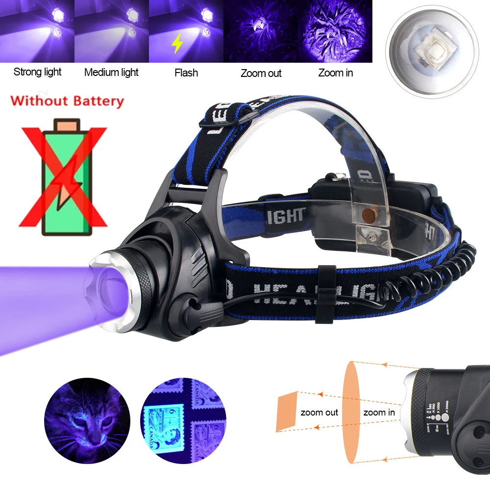 Taktischer Scheinwerfer, rot/grün/lila/weißes Licht, Stirnlampe, zoombar, LED, USB-Aufladung, 3 Modi, Scheinwerfer, Power-Scheinwerfer, Jagd