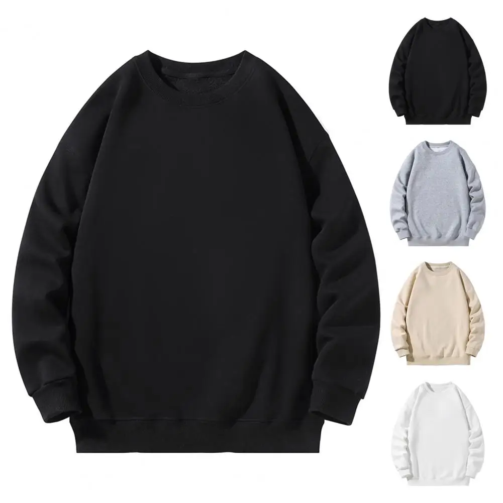 

Ribbed Neckline Sweatshirt Cozy Men's Fall Winter Sweatshirt with Soft Thick Warm Long Sleeve Loose O Neck Elastic for Daily