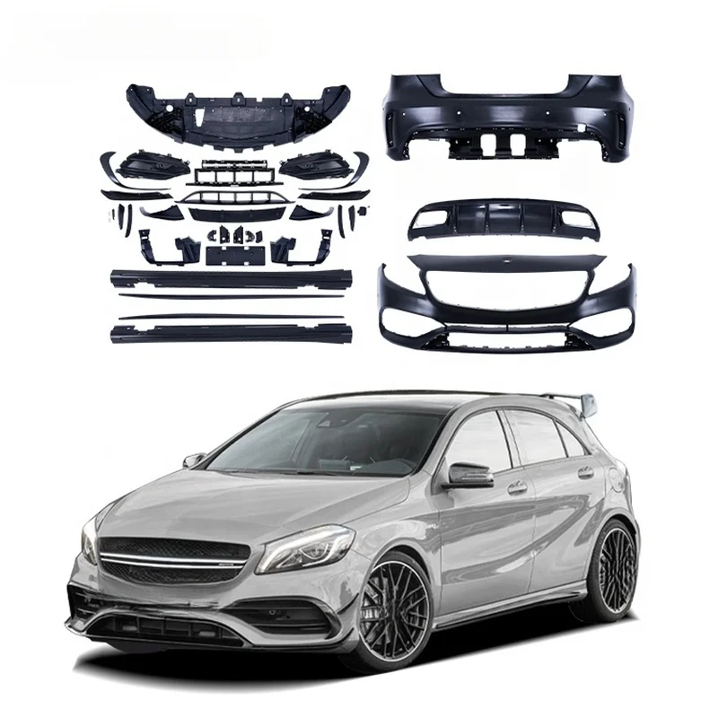 High Quality A45 Style Body Kit With Bumper Diffuser Side Skirt Hood For A-Class W176 2016-2018 Tuning Parts