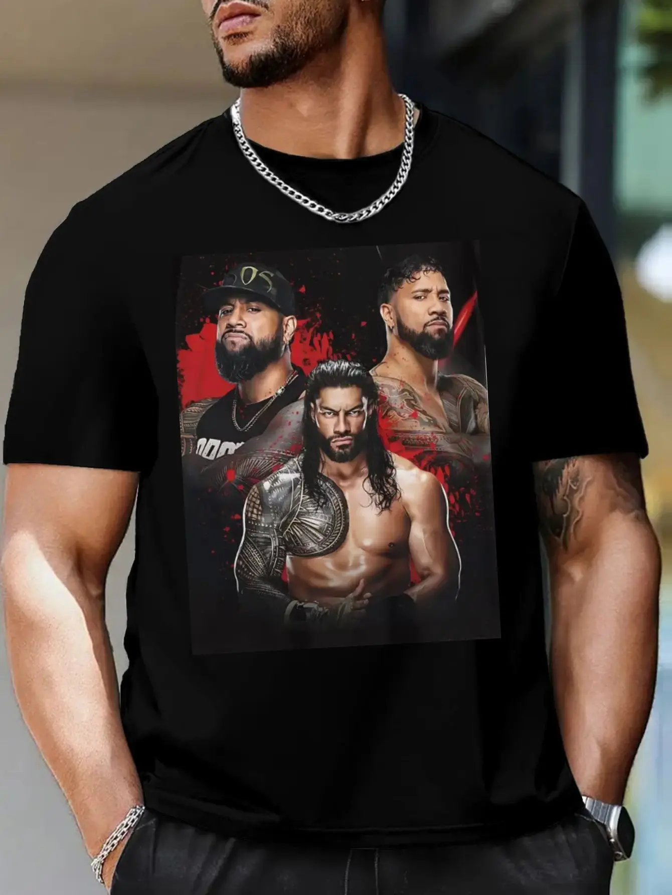

A Men'S T-Shirt Featuring a Wrestling Print, Made of Cotton, Designed for Breathability, And Has a Loose Fit, Plus Size